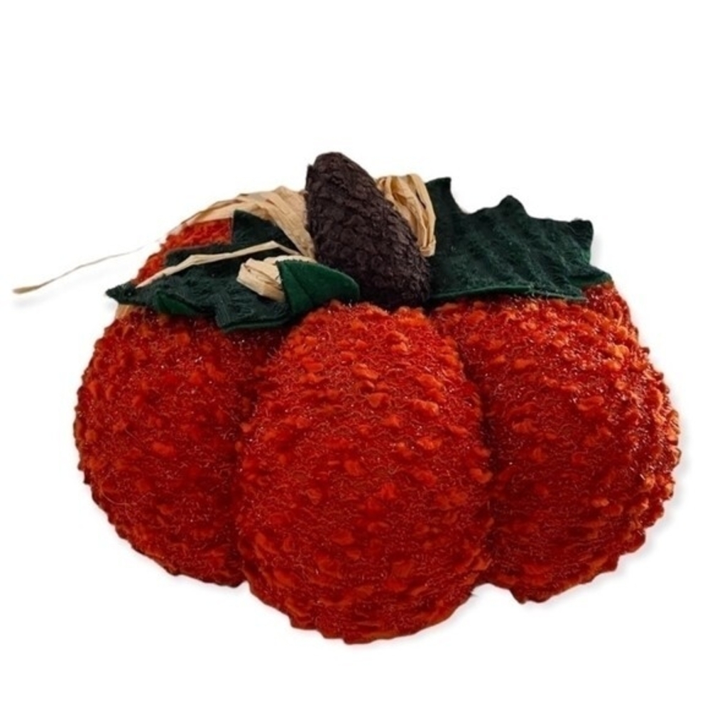 Orange Fabric Pumpkin Cushion Medium Size Fall Harvest Autumn Home Decor